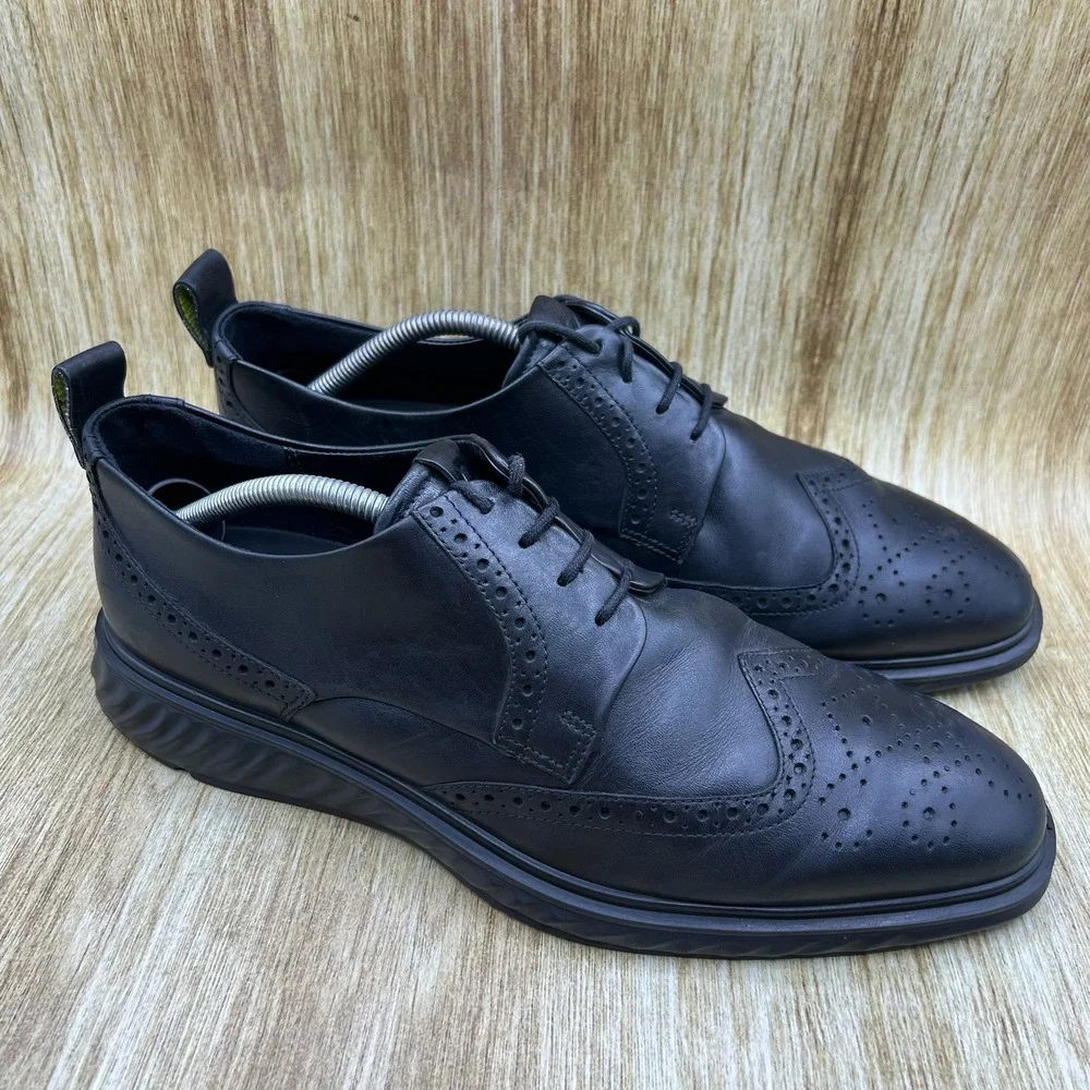 ECCO Vitrus ST.1 Hybrid Wingtip Oxford Men's 11 Black Leather Brogue Dress Shoes